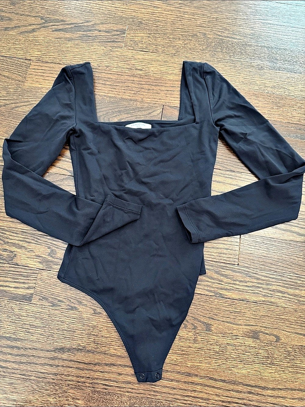 Babaton Square Neck Long Sleeve Bodysuit Black